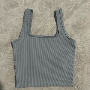 Ribbed Square Neck Crop Tank Top - gray